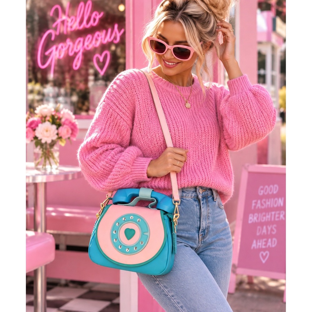 Bewaltz Mermazing Blue Retro Ring Ring Convertible Phone Handbag Barbiecore